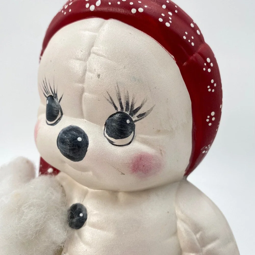 Vintage 1986 Kimple Mold‎ Ceramic Snowman Santa Red Pom Pom Hat Hand Painted 9